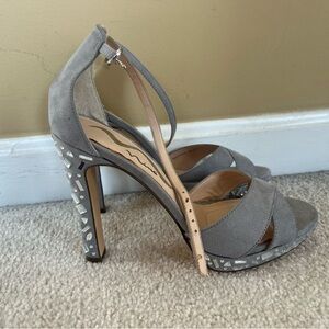 MINA Swede gray Rhinestone Heels size 7.5 M